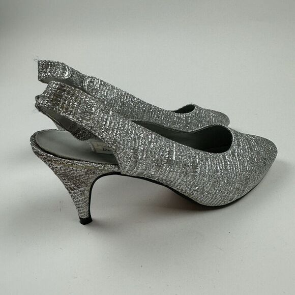 Pierre Dumas Designer Collection Silver Metallic Sling Back Heel Pointed 8.5M - Picture 6 of 13